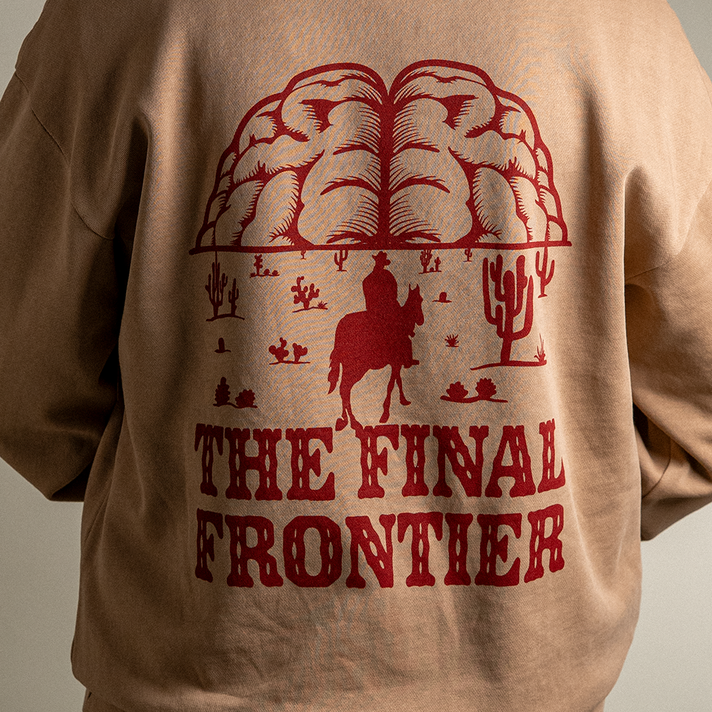 Back view close up of Final Frontier crewneck design.