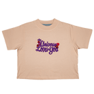 Peach women’s crop top with floral script design