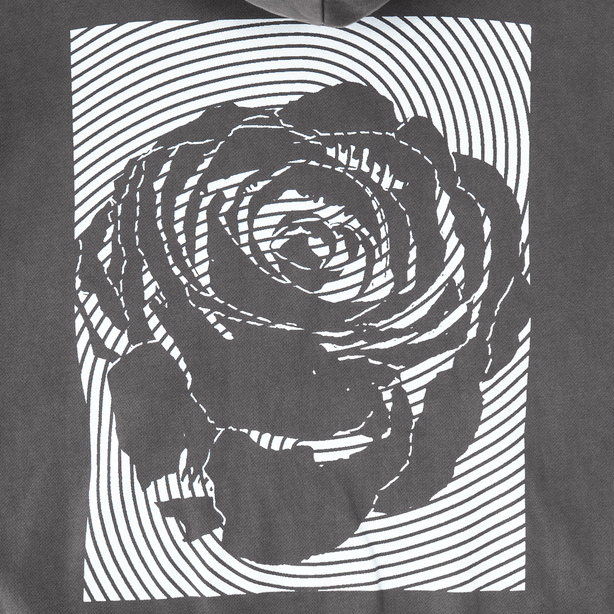 Close-up of radial rose cutout design on heavyweight hoodie