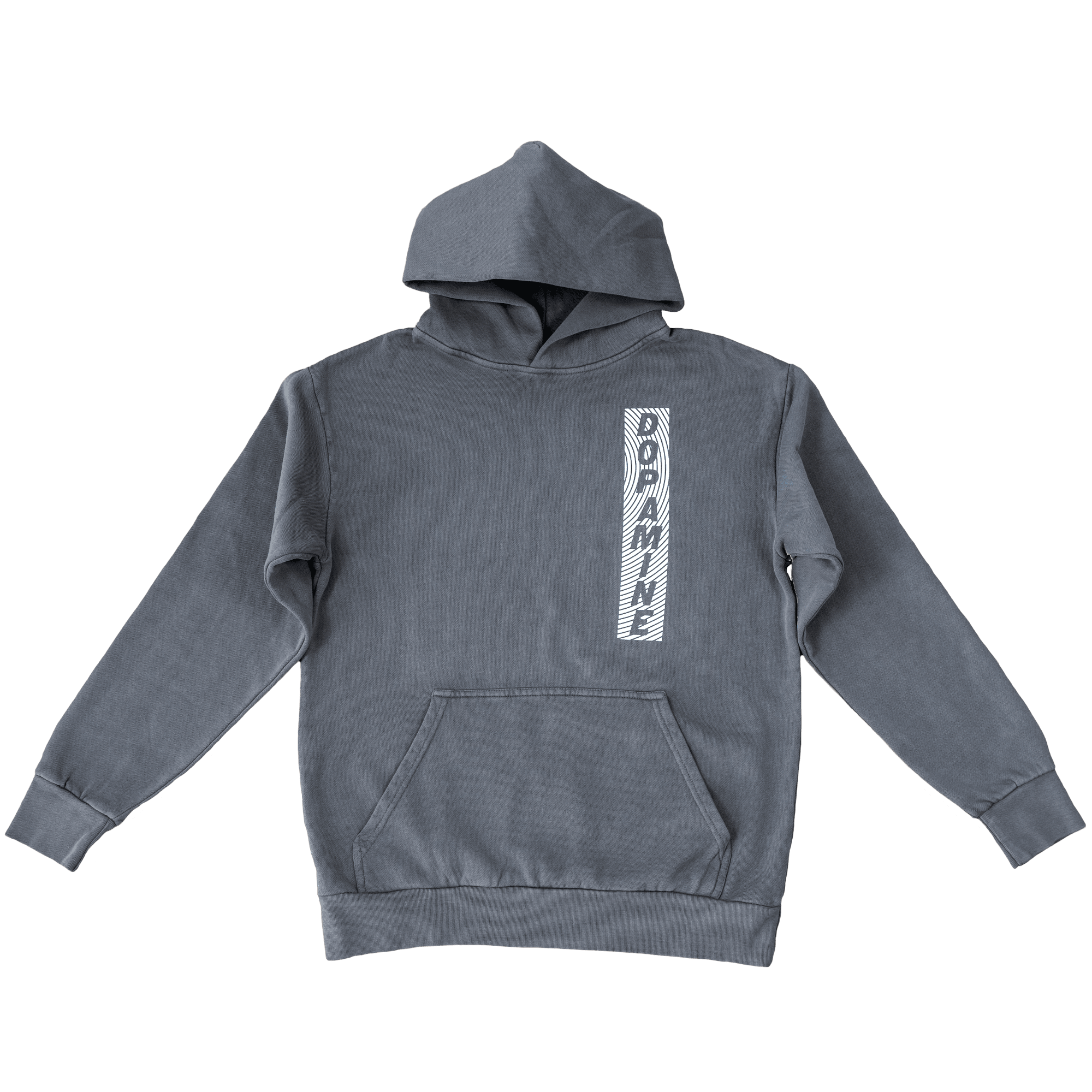 Front view of Rose Heavyweight Hoodie with Dopamine vertical chest graphic