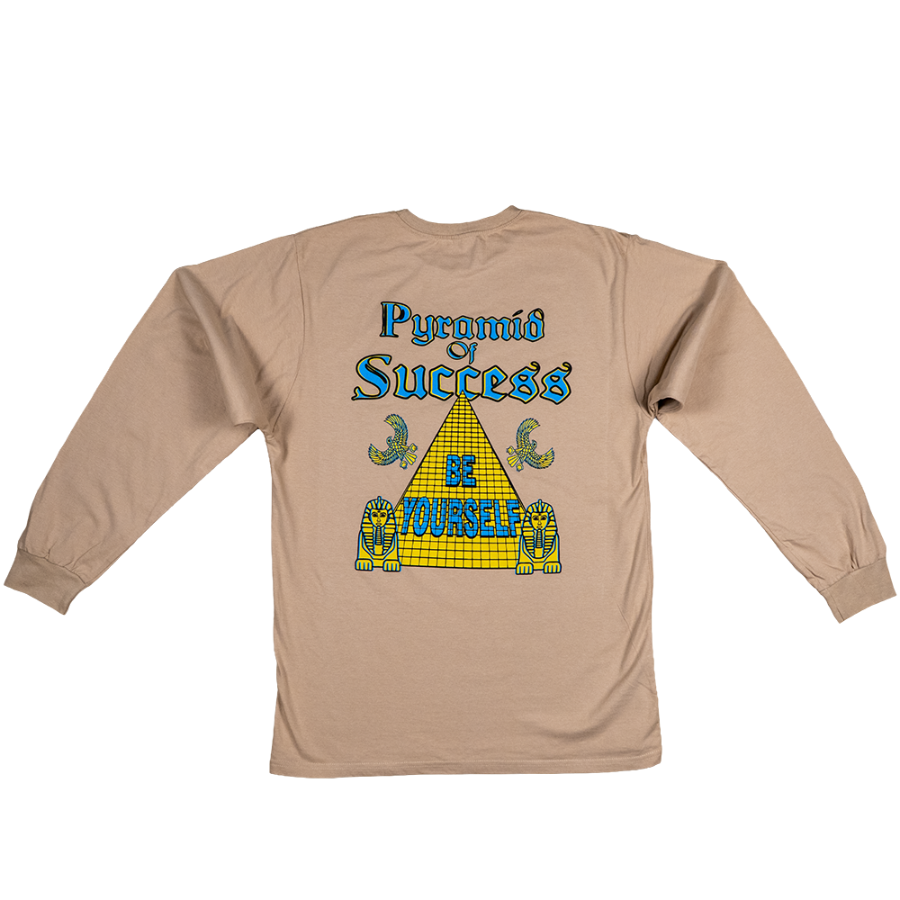 Back view of Pyramid of Success Long Sleeve Tee with “Be Yourself” pyramid graphic