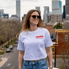 Woman wearing Under the Hood crop tee