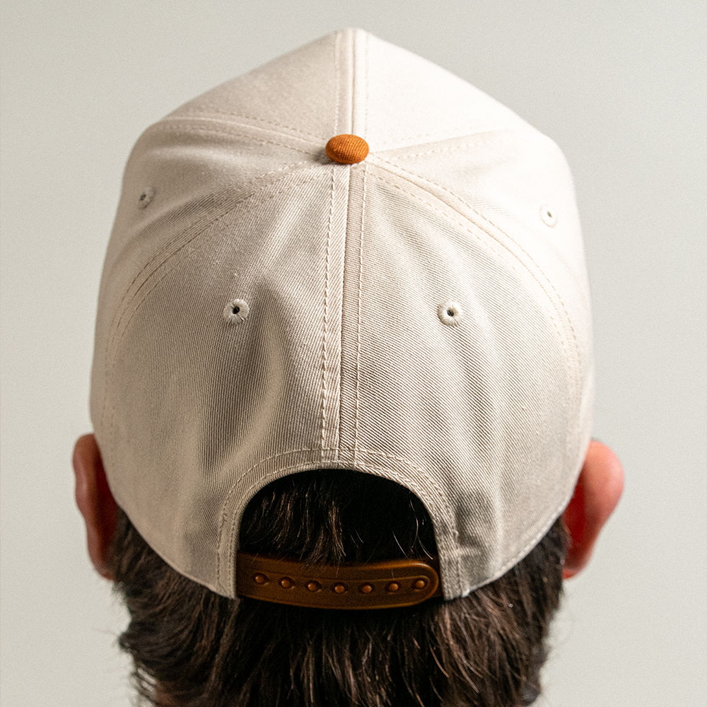 Back view of Flying Eye Two-Toned Hat in showing brown snapback closure