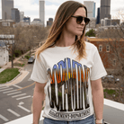 Model Wearing Off-White Graphic Tee Outdoors at Sunrise