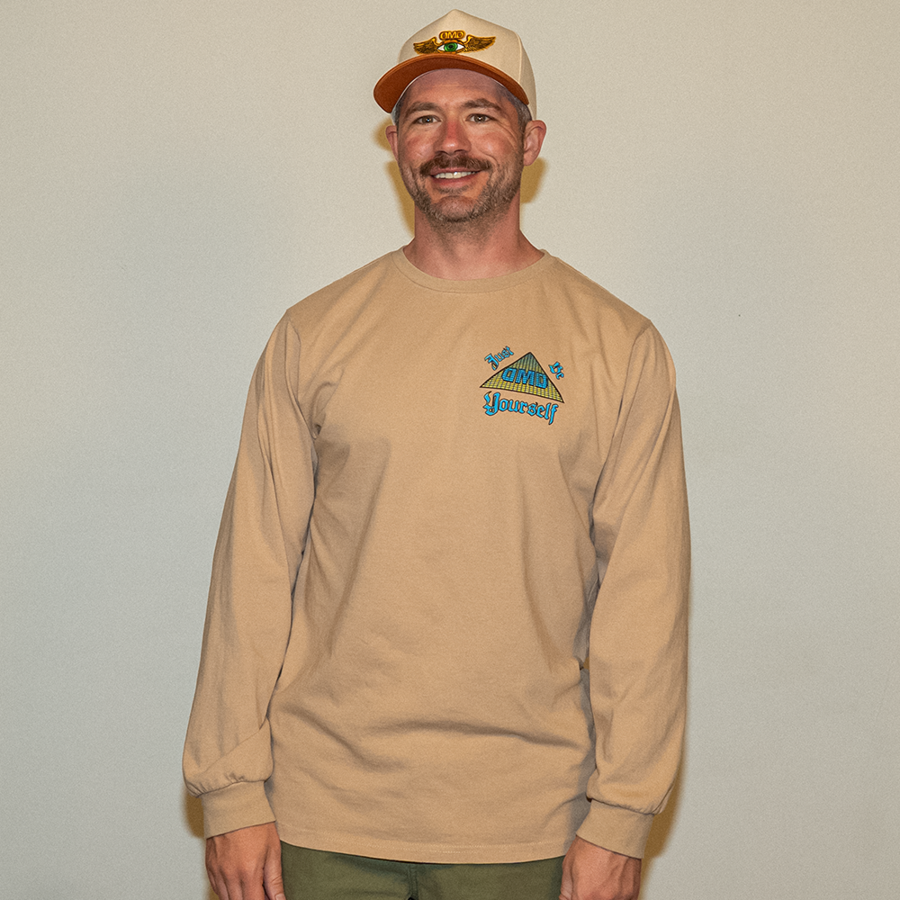 Model wearing the Pyramid of Success tee, front view