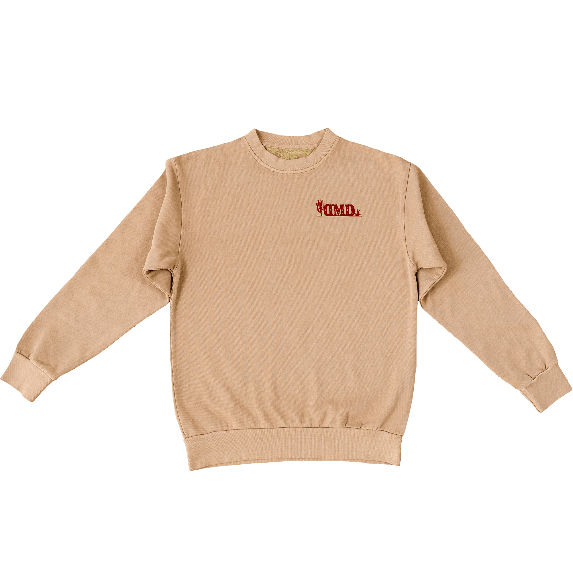 Front view of Frontier Heavyweight Crewneck with DMD desert logo on chest