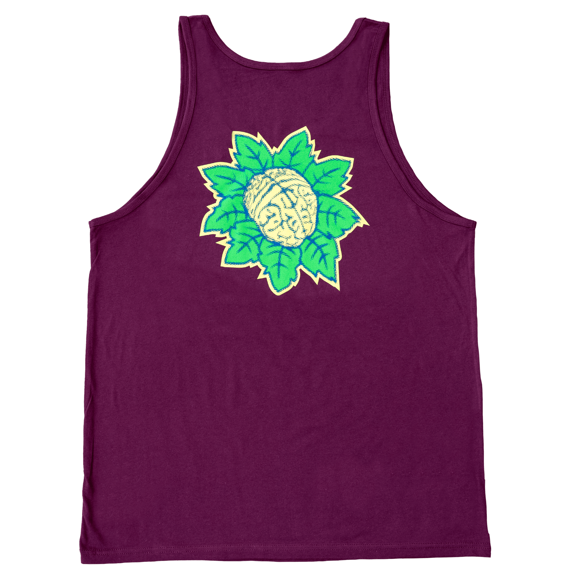 Flat lay of maroon Mindflower tank top (back view)