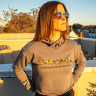 Crop Top Storm Grey Hoodie With Full Color Flower Logo Print