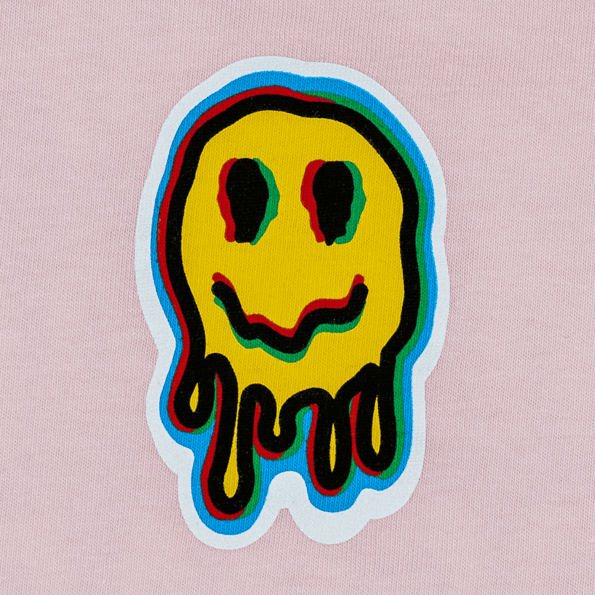 Close-Up of Smile Graphic on Cotton T Shirt – Pink Colorway