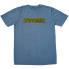 Light blue Eyes Open Tee with purple and yellow screen print