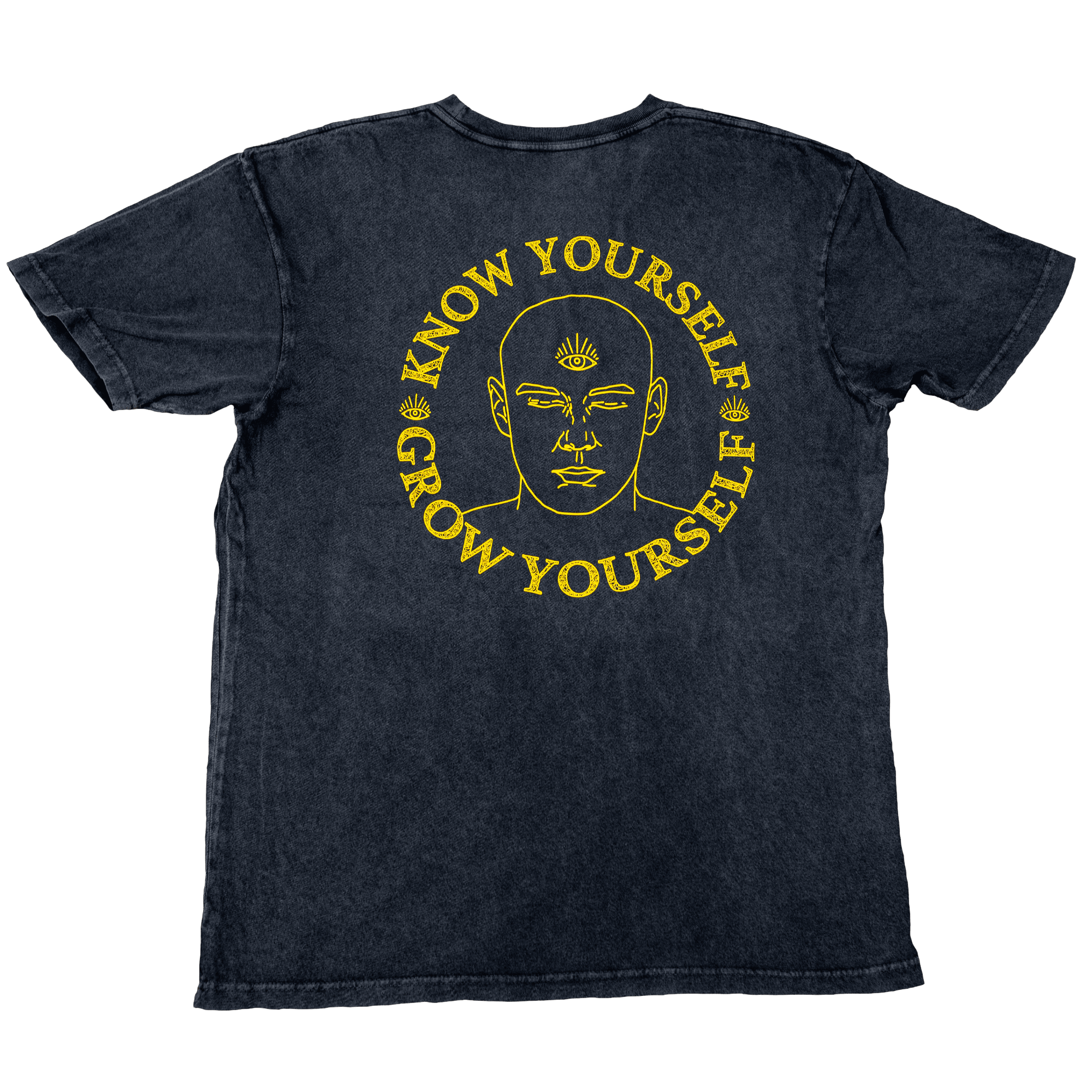 Unisex Mineral Washed Vintage Black Tee with Bold Typography
