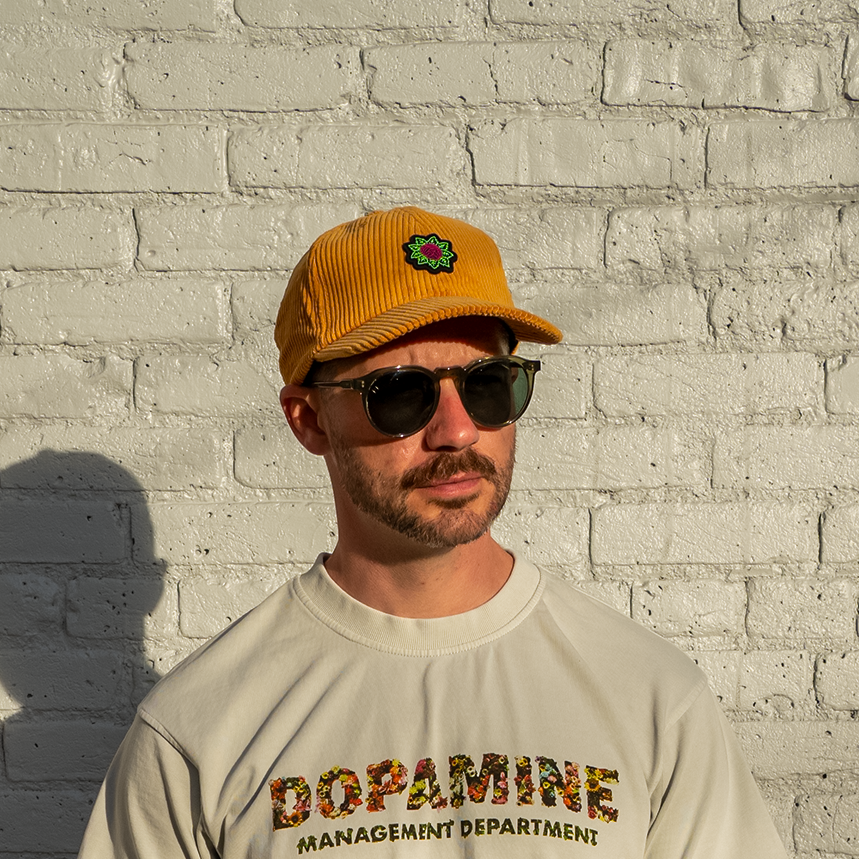 Vintage Corduroy Style Dad Hat in Gold With Mindflower Icon Logo Patch