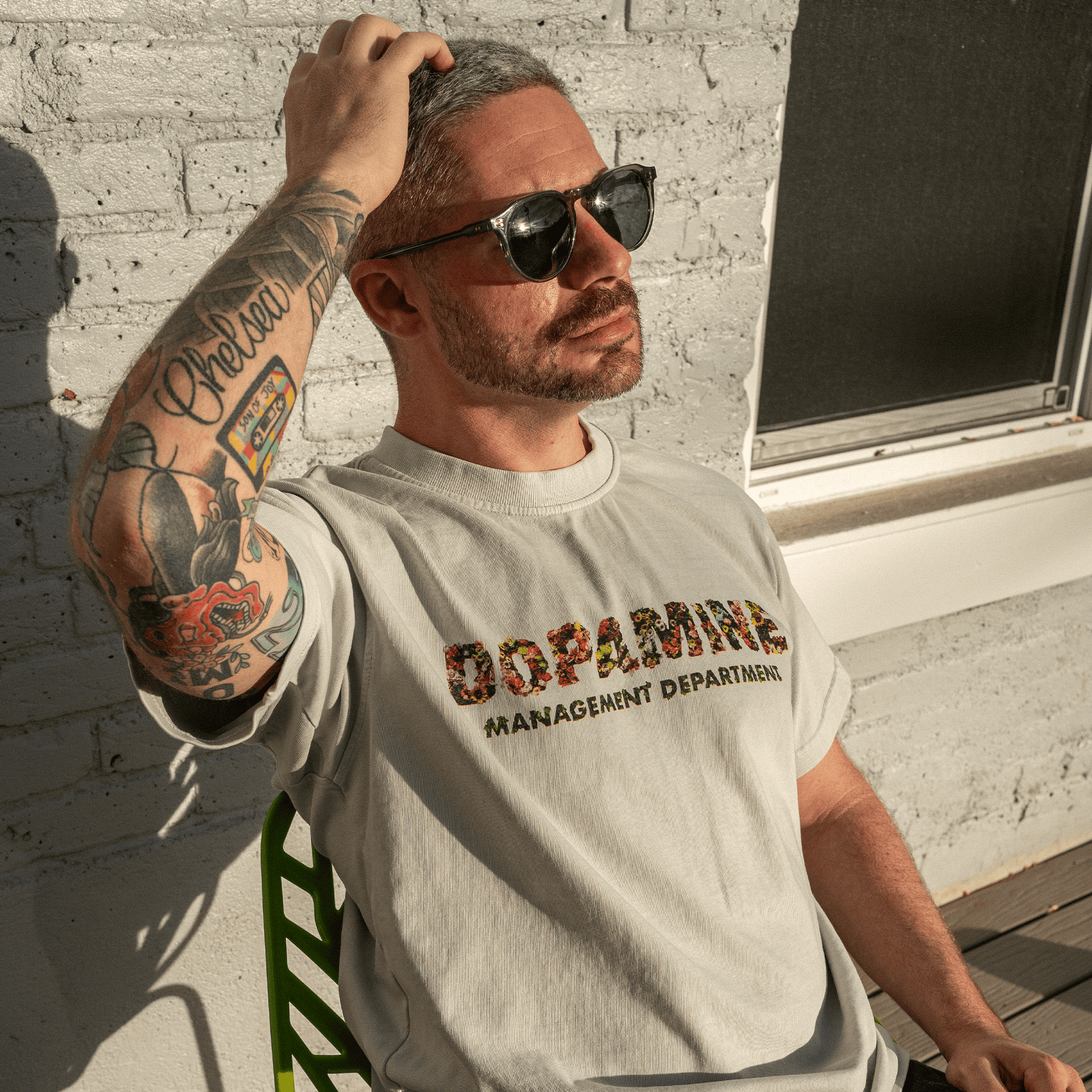Unisex Wallflower Heavyweight T-Shirt in Cement with Floral Print