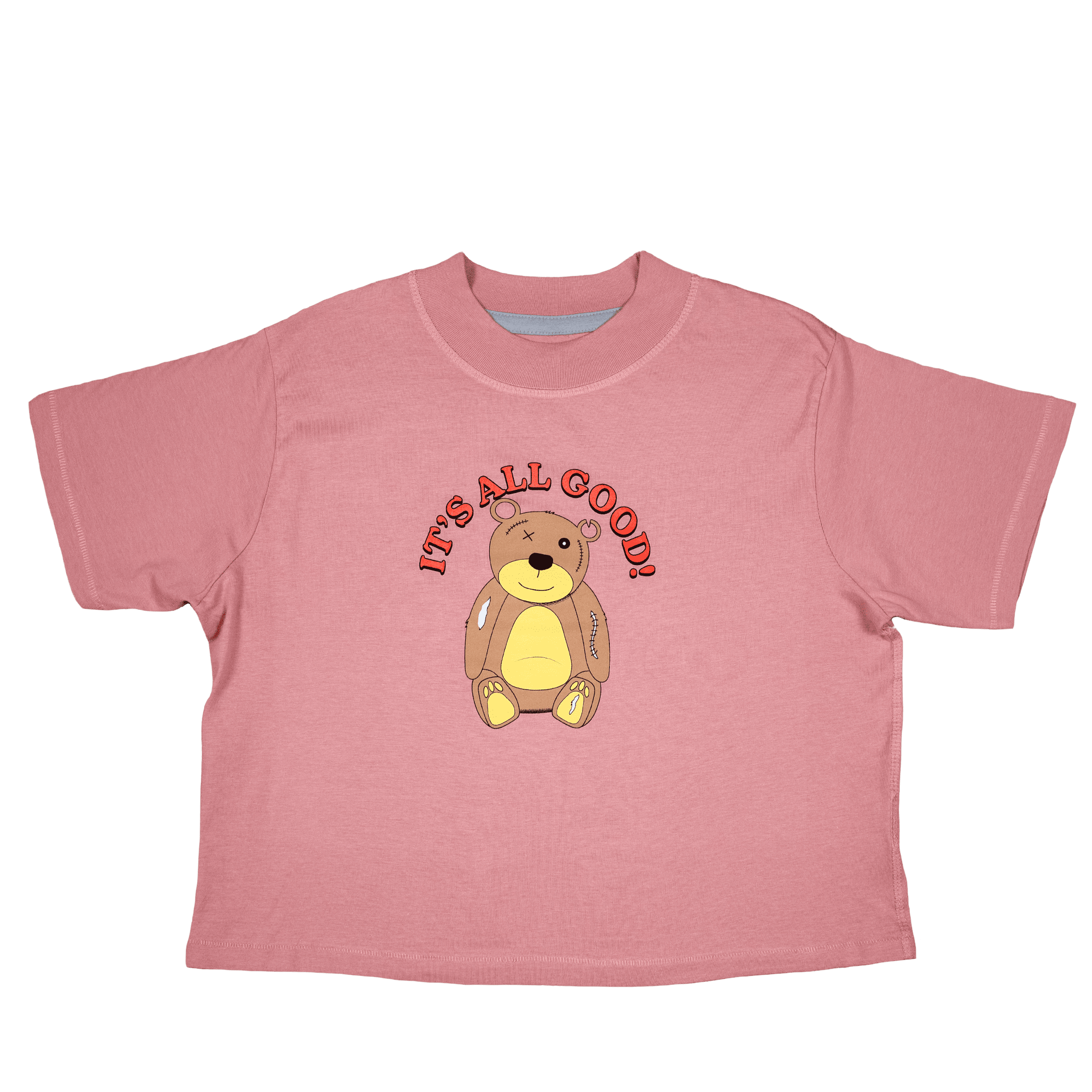 Women’s Mauve Crop Top T-Shirt with Teddy Bear Graphic – Front View