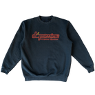 Navy heavy sweatshirt with red geometric cherry dopamine management department logo
