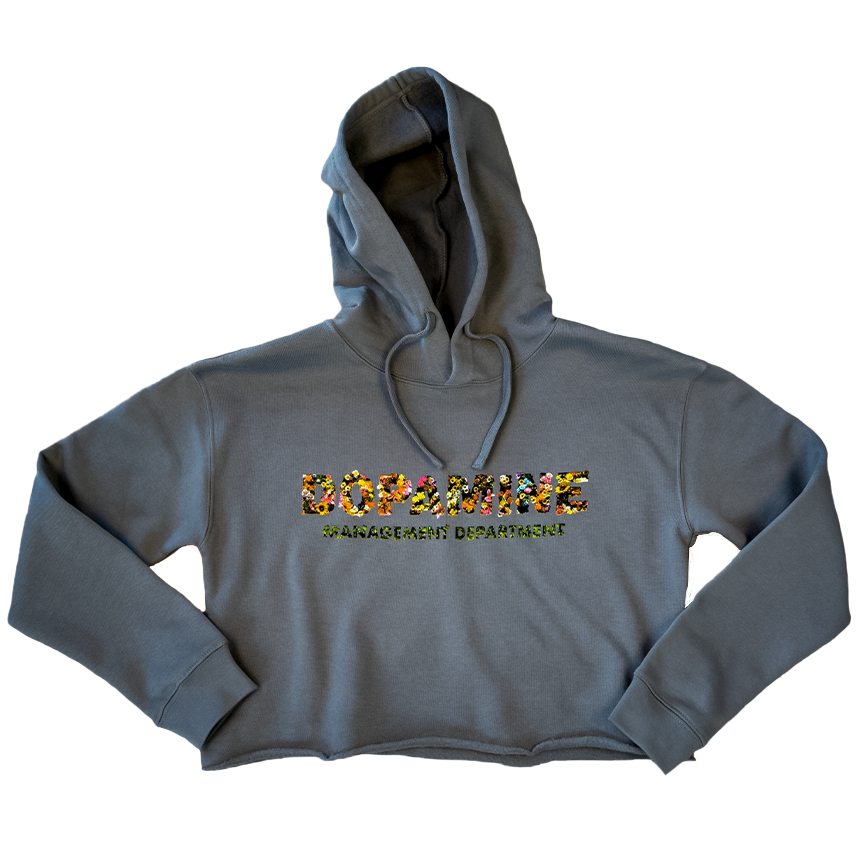 Crop Top Storm Grey Hoodie With Full Color Flower Logo Print