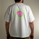 Back design of Icon heavyweight tee on model. Heavyweight white cotton tee. 