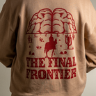 Back view close up of Final Frontier crewneck design. 