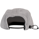 back view showing grey fleece texture and adjustable bungee cord closure