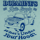 Close-up of Dopamine’s Auto Supply truck graphic with flowers
