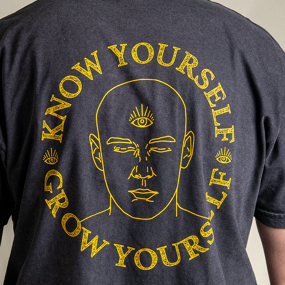 Close up of Know Yourself Grow Yourself back design.