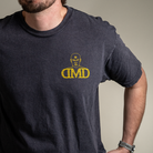 Close up of front left chest logo on Know Yourself Grow Yourself vintage tee. 