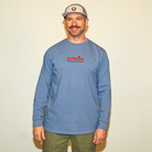 Model wearing Kindness Long Sleeve Tee – front chest Dopamine logo printed in red and black