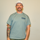 Model wearing Under the Hood Heavy Core Tee – front view