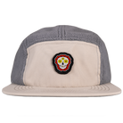 Front view of Skull Flower Fleece 5 Panel hat with PVC skull patch