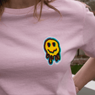 Pink Smily Face T Shirt with Warped Graphic – Front View