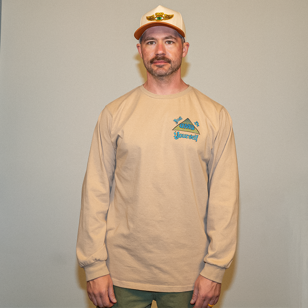 Model wearing the Pyramid of Success tee, front view