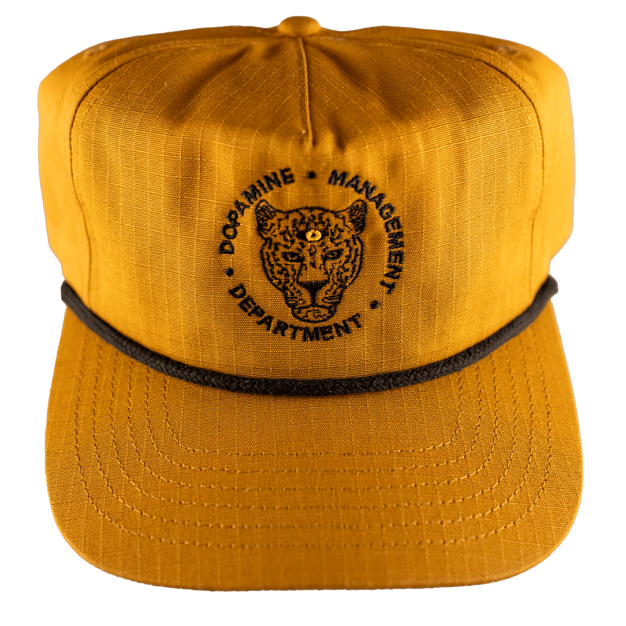 Gold cotton 5-panel snapback with black stitching