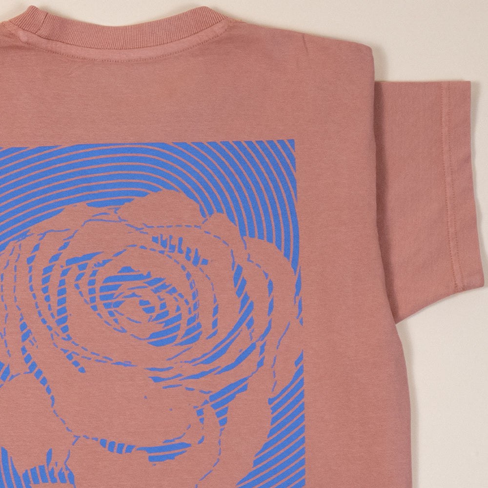 Rose Heavyweight Tee – Pale Pink Garment Dyed Tee with Blue Graphic