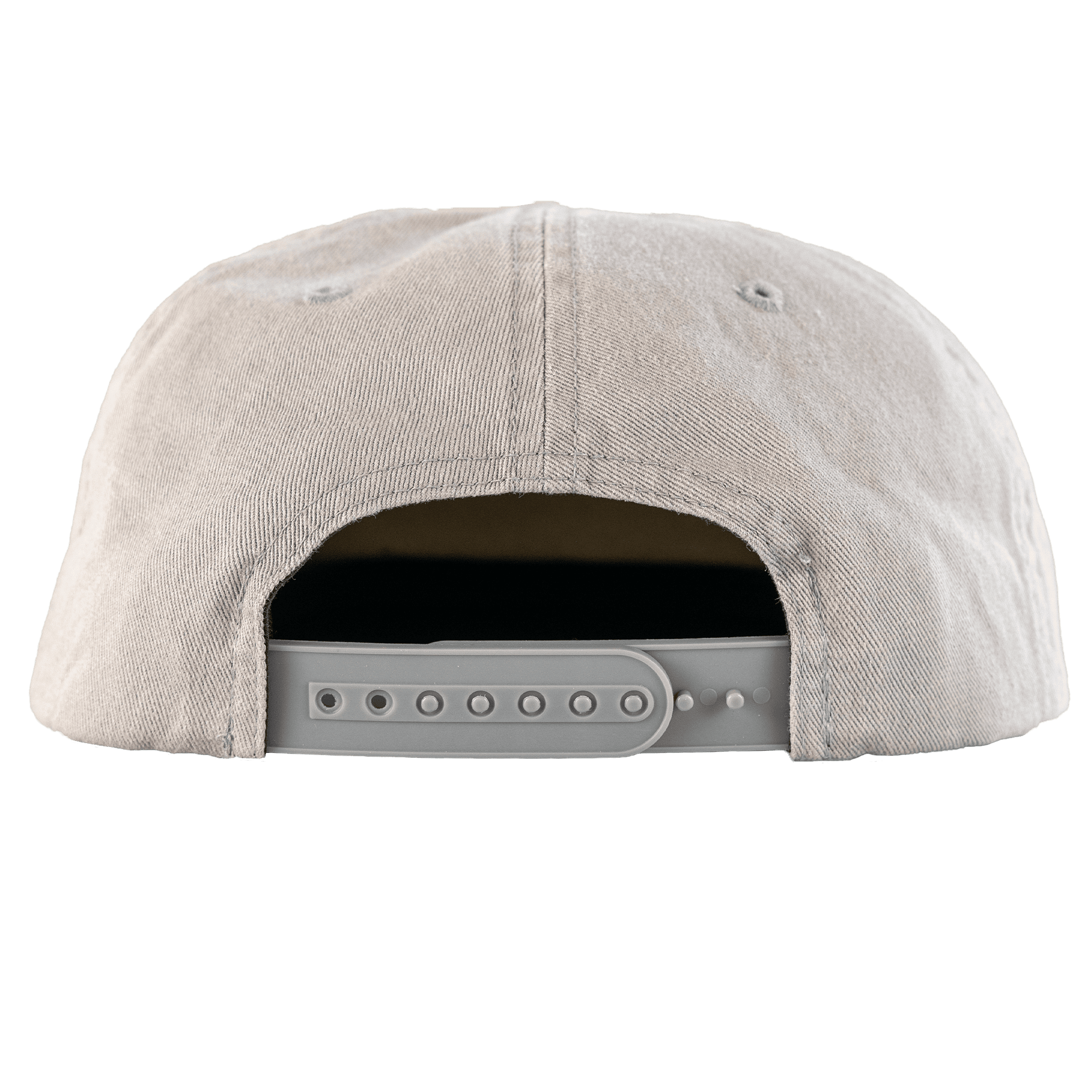 Beige cap with a gray adjustable strap on a transparent background