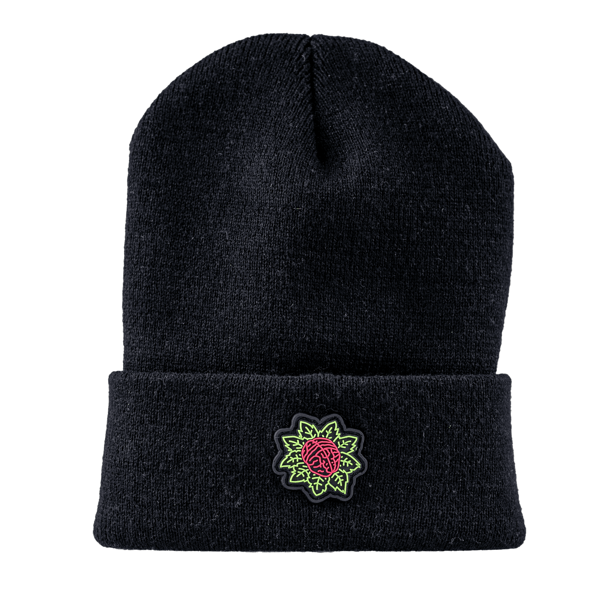 Black thick cuff beanie with Mindflower patch
