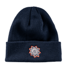 Navy Blue Icon Beanie with White and Red Outline Embroidery