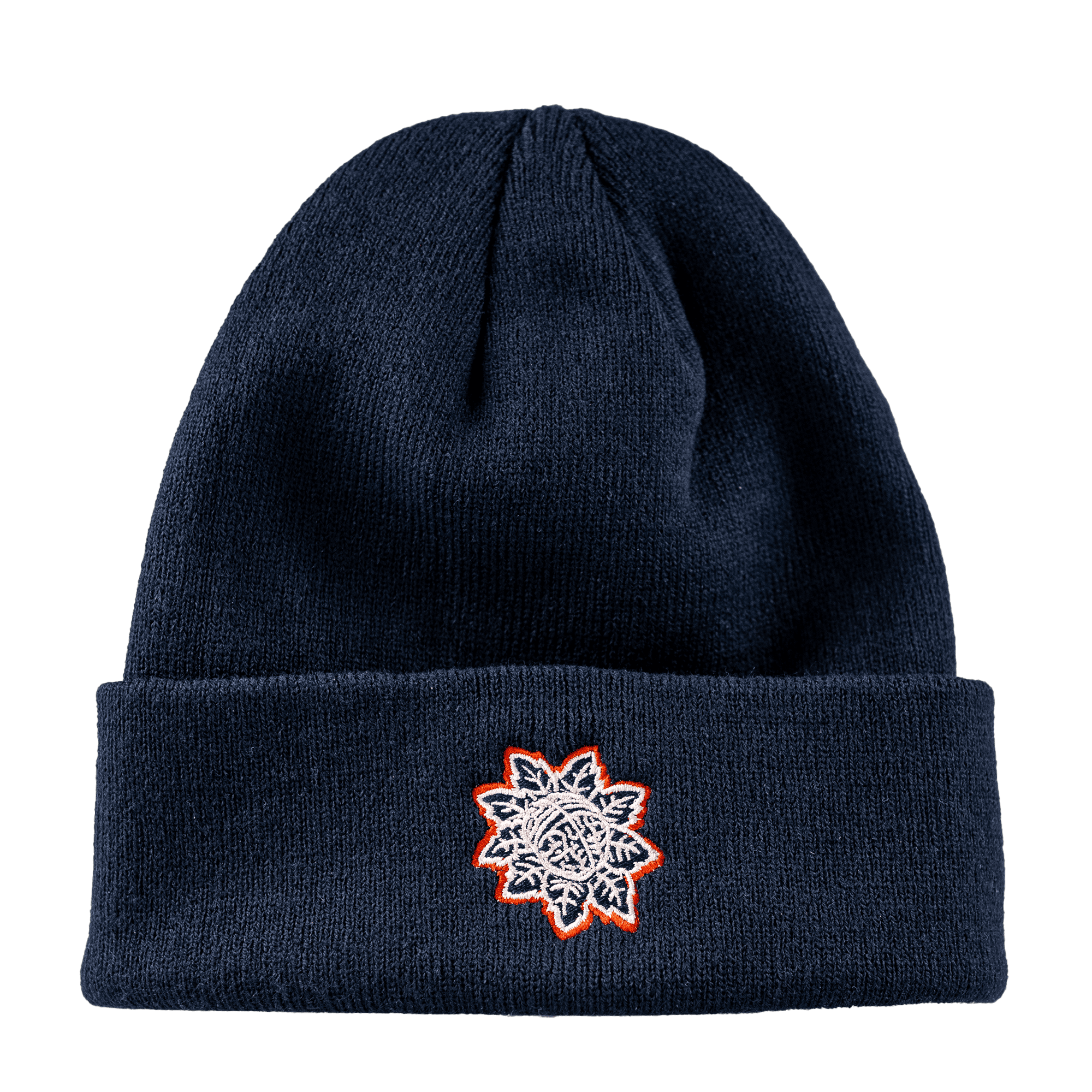 Navy Blue Icon Beanie with White and Red Outline Embroidery