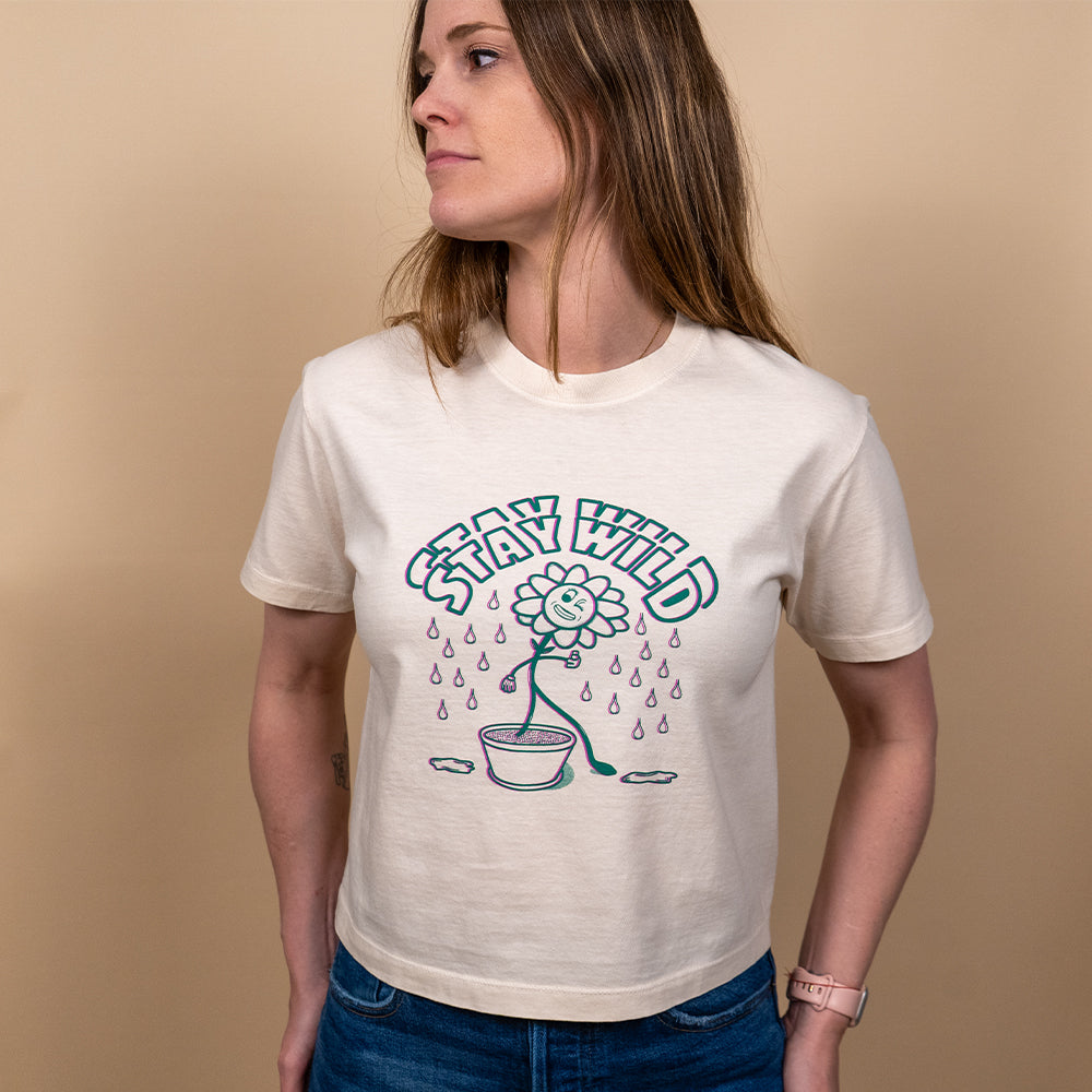 Stay Wild Crop Tee – Women's Ivory Cropped Graphic T-Shirt | DMD