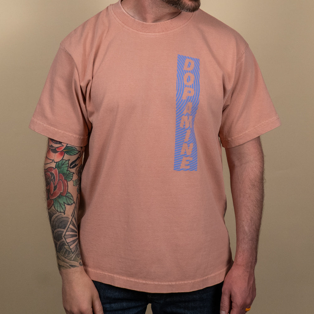Rose Heavyweight Tee – Pale Pink Garment Dyed Tee with Blue Graphic