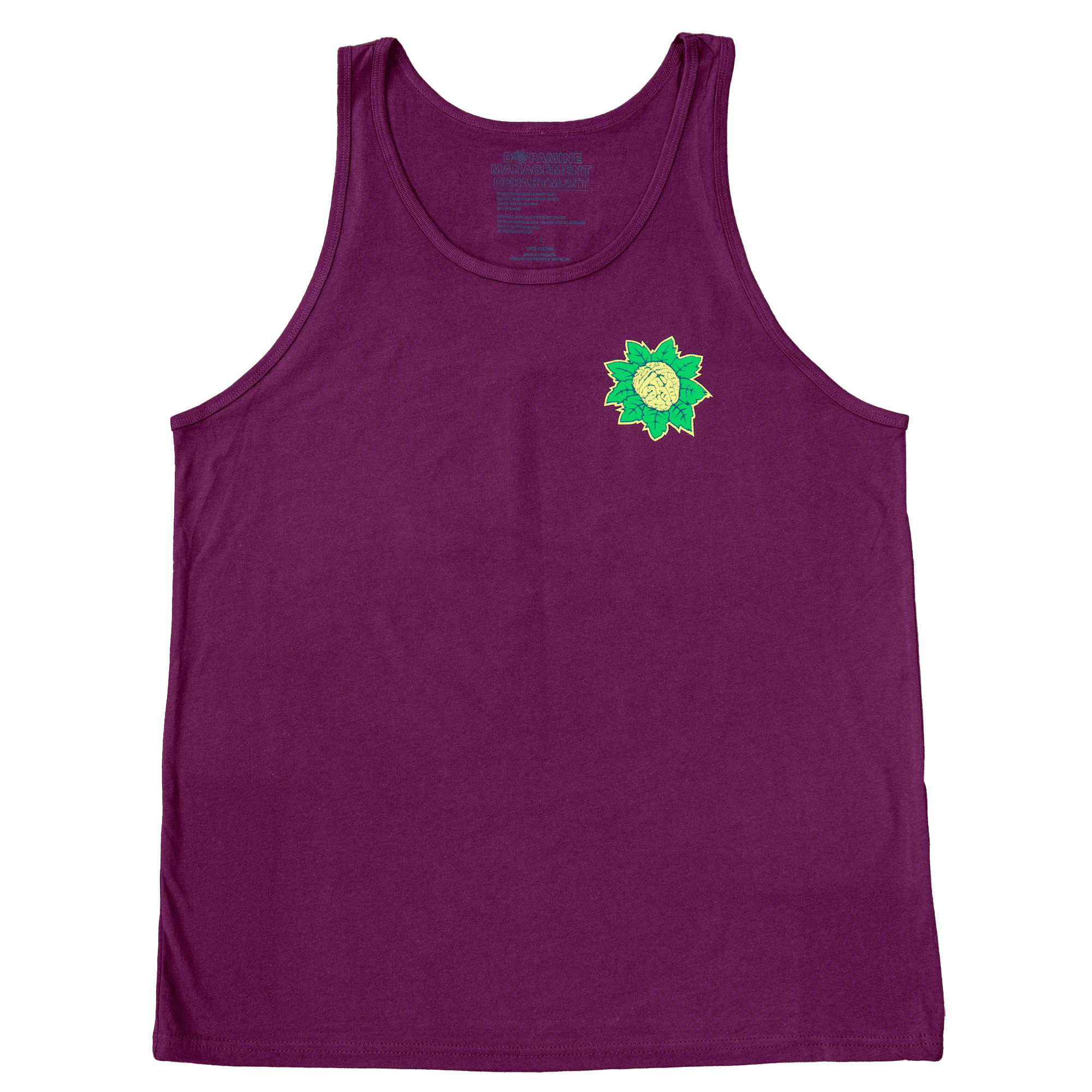 Flat lay of maroon Mindflower tank top (front view)
