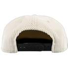 Back view of corduroy skull snapback hat with adjustable strap