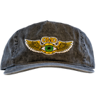 Black vintage wash cap with flying third eye embroidered patch