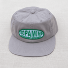 Gray cap with a green and white logo on a light gray background